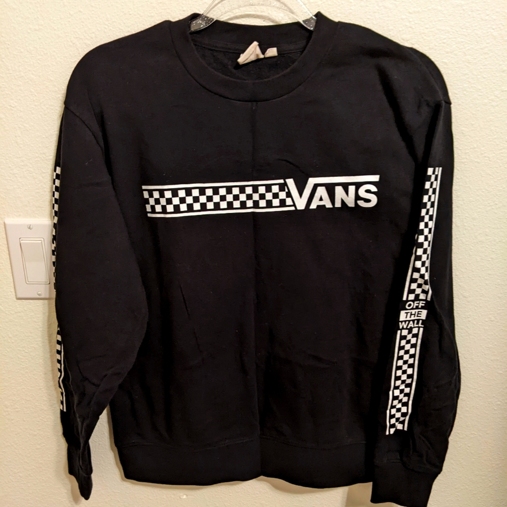 Vans Black Checkered Sweatshirt Fall Fleece top